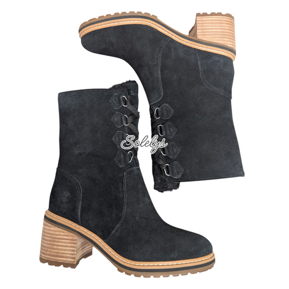 Timberland Sienna High Waterproof Mid Black Suede Leather Lace Up Heel Boot 6.5 - Picture 8 of 9